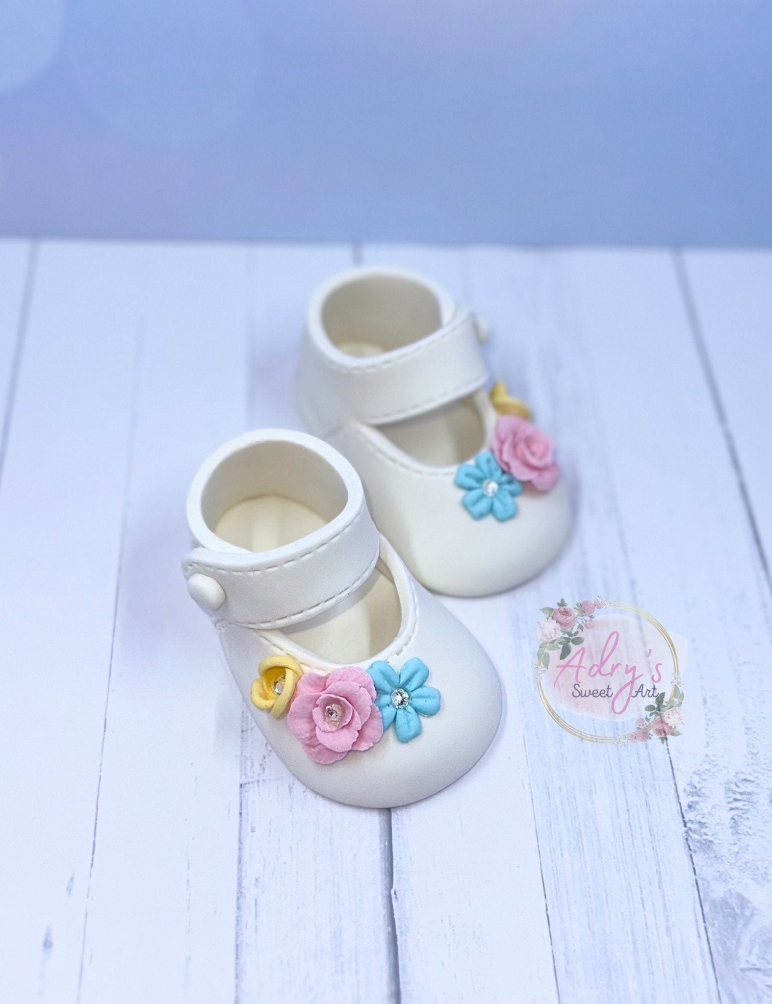 Floral Garden Baby Girl Shoes Gum Paste Cake Topper - Adry’s Sweet Art