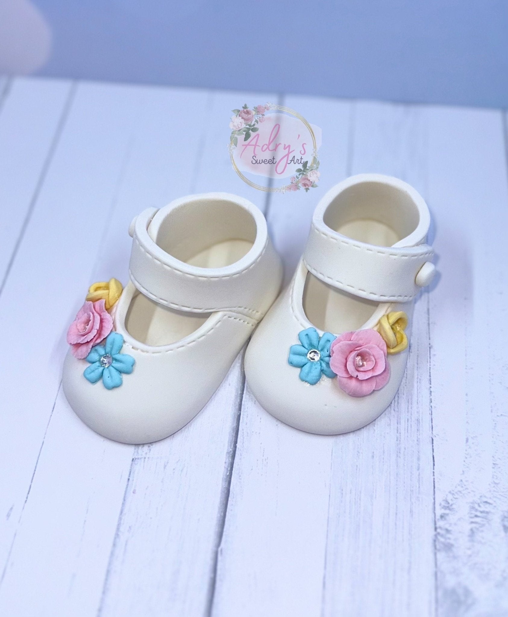 Floral Garden Baby Girl Shoes Gum Paste Cake Topper - Adry’s Sweet Art