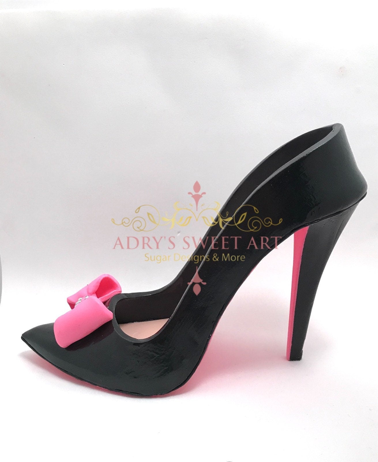 Black & Pink Bow High Heel Gum Paste Cake Topper