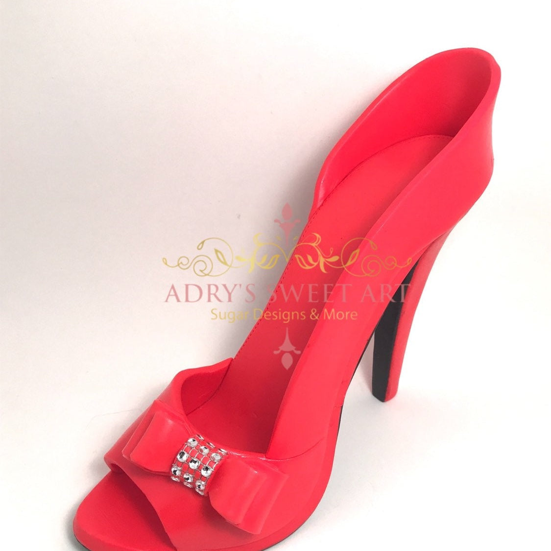 Gum Paste Red High Heel Shoe with Bow Cake Topper