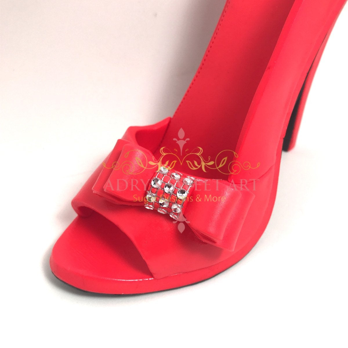 Gum Paste Red High Heel Shoe with Bow Cake Topper