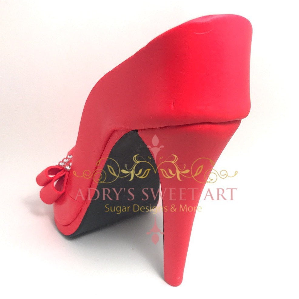 Gum Paste Red High Heel Shoe with Bow Cake Topper