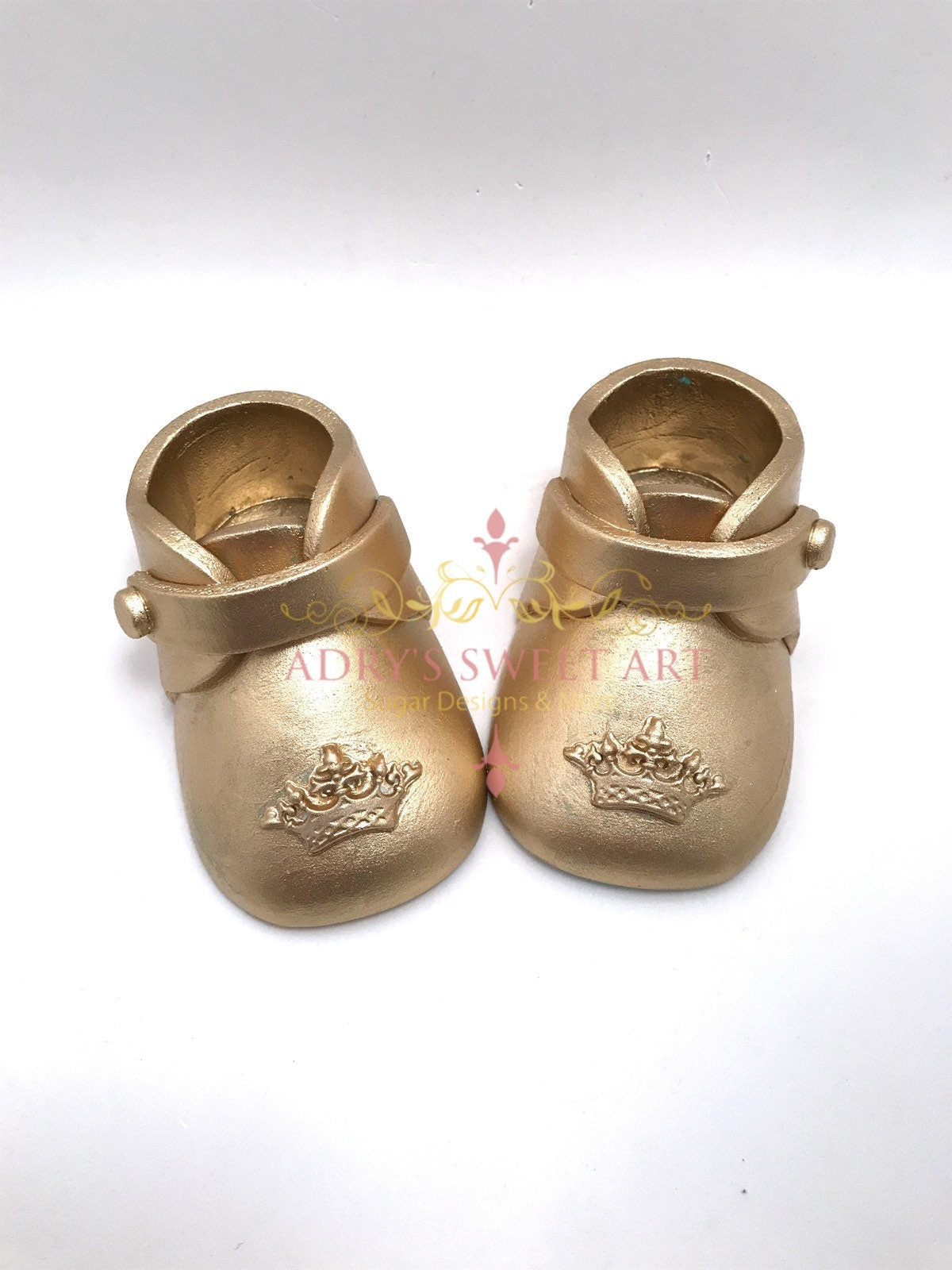 Gold Baby Booties with Crown Gum Paste Cake Topper