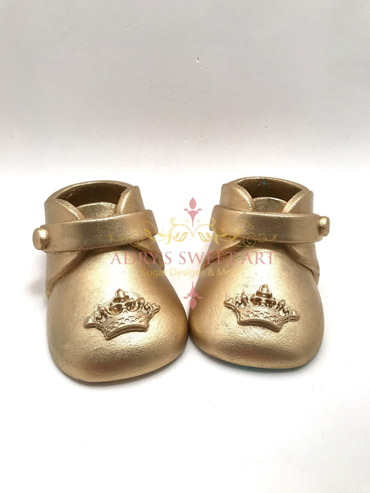 Gold Baby Booties with Crown Gum Paste Cake Topper