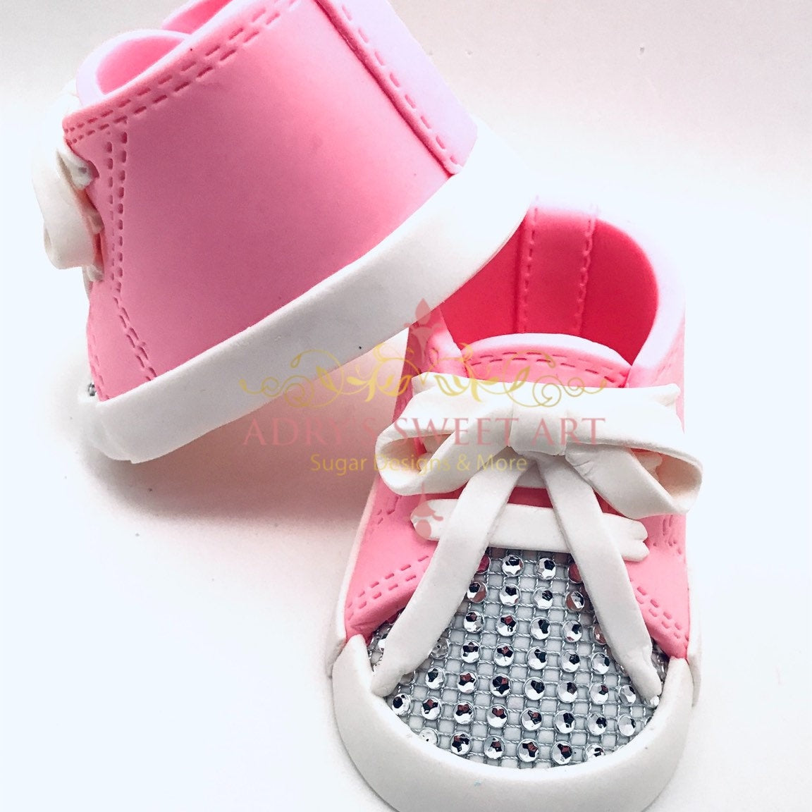 Gum Paste Baby Girl Rhinestones Sneakers Cake Topper