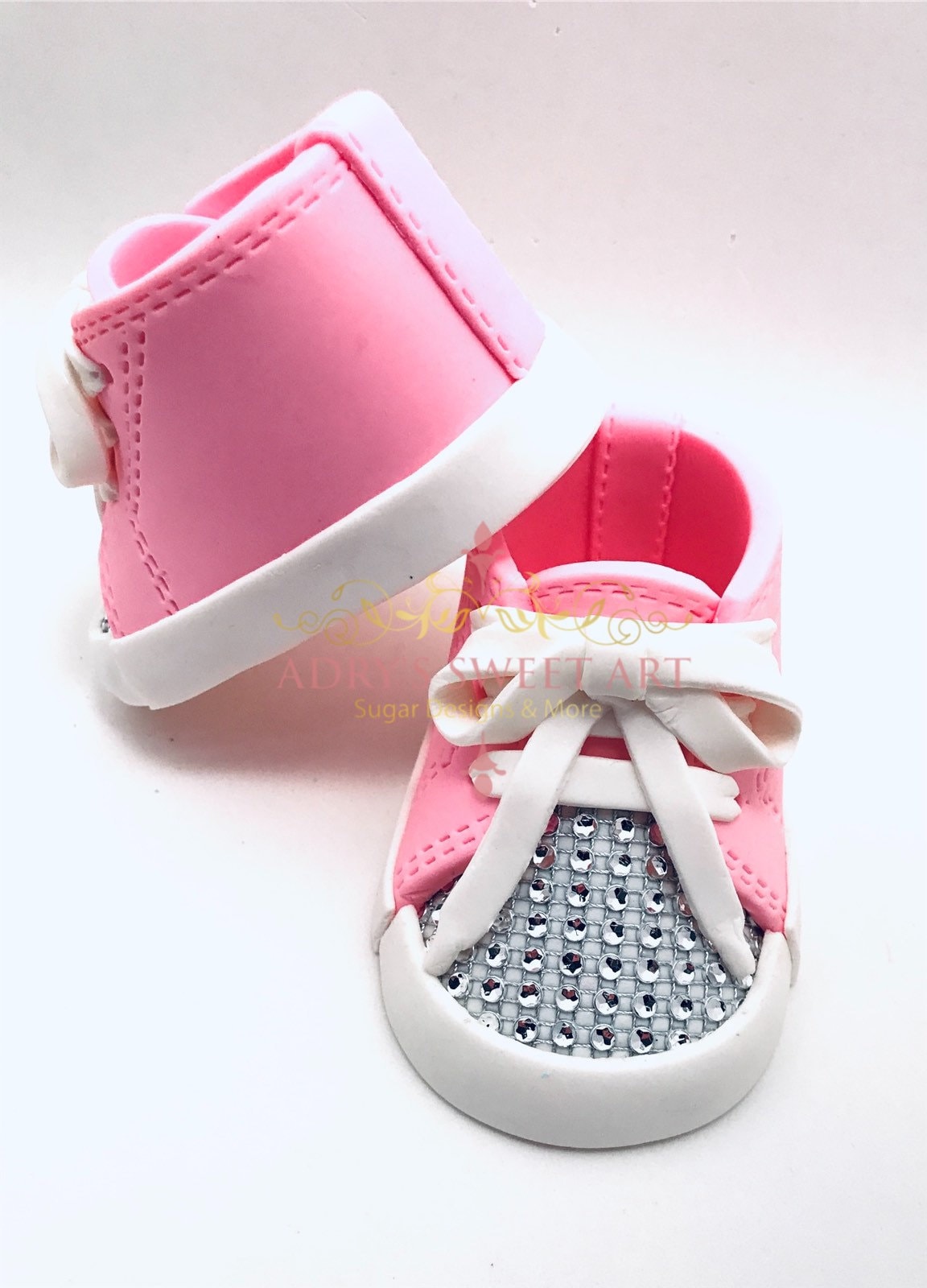 Pink Rhinestone Baby Sneakers Gum Paste Cake Topper