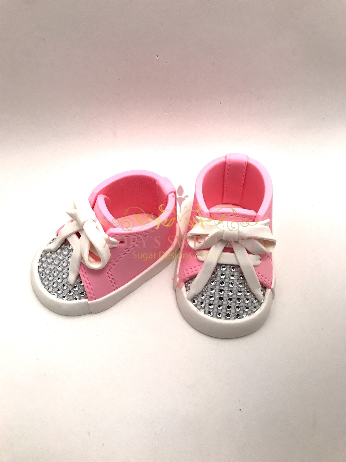 Pink Rhinestone Baby Sneakers Gum Paste Cake Topper