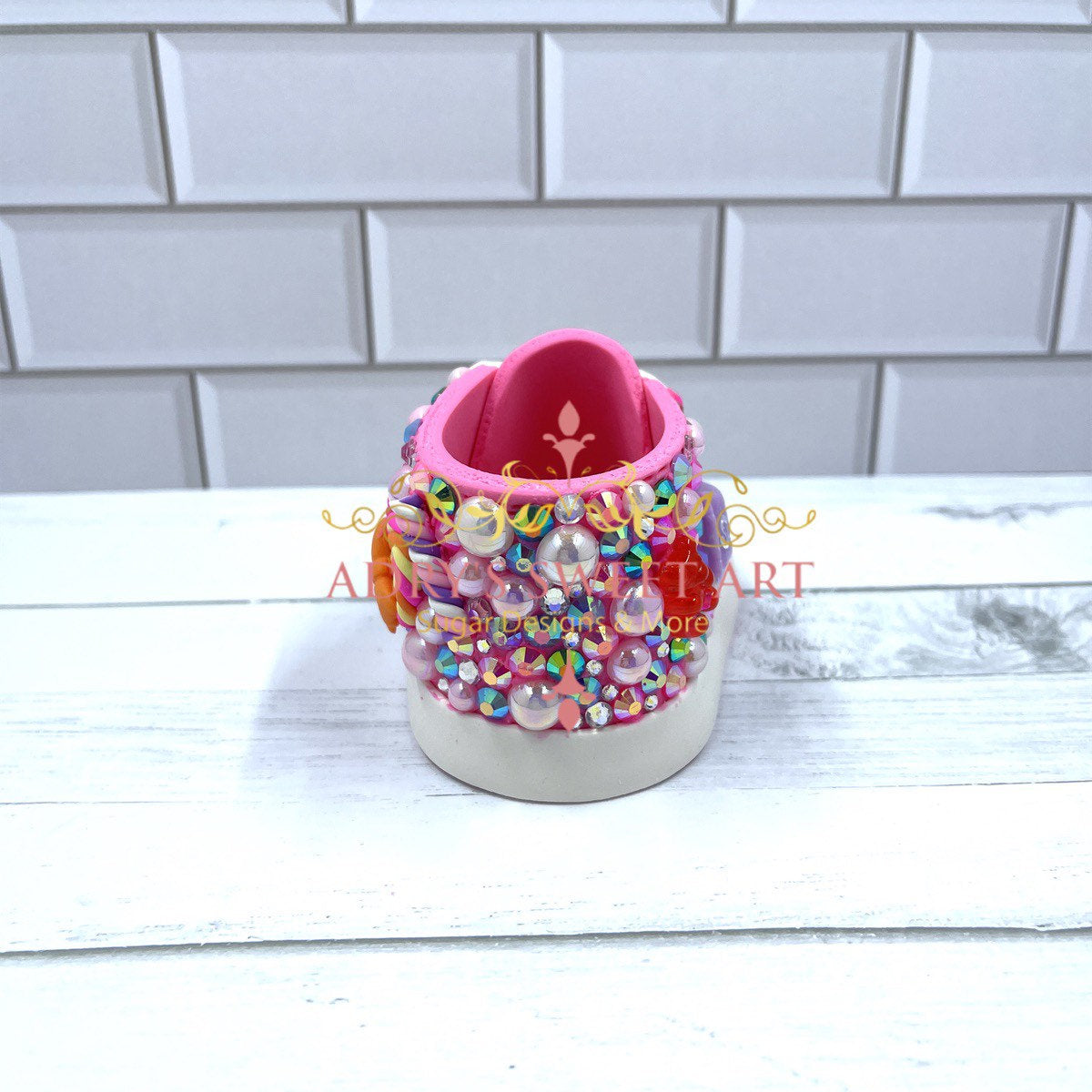 Gum Paste Baby Girl Rhinestones and Candies Sneakers Cake Topper