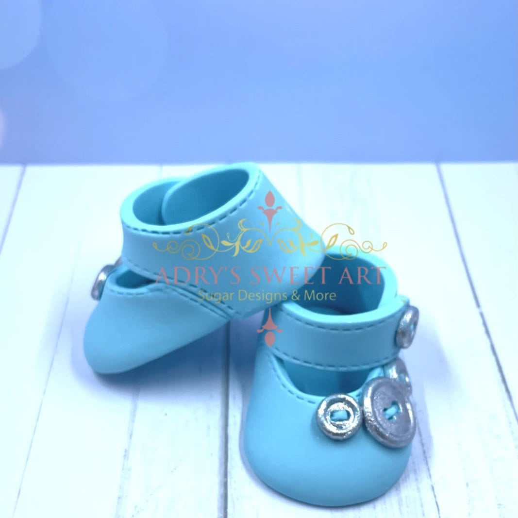Gum Paste Baby Boy Shoes with Buttons Cake Topper