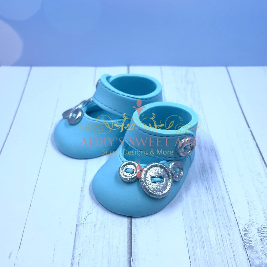 Gum Paste Baby Boy Shoes with Buttons Cake Topper