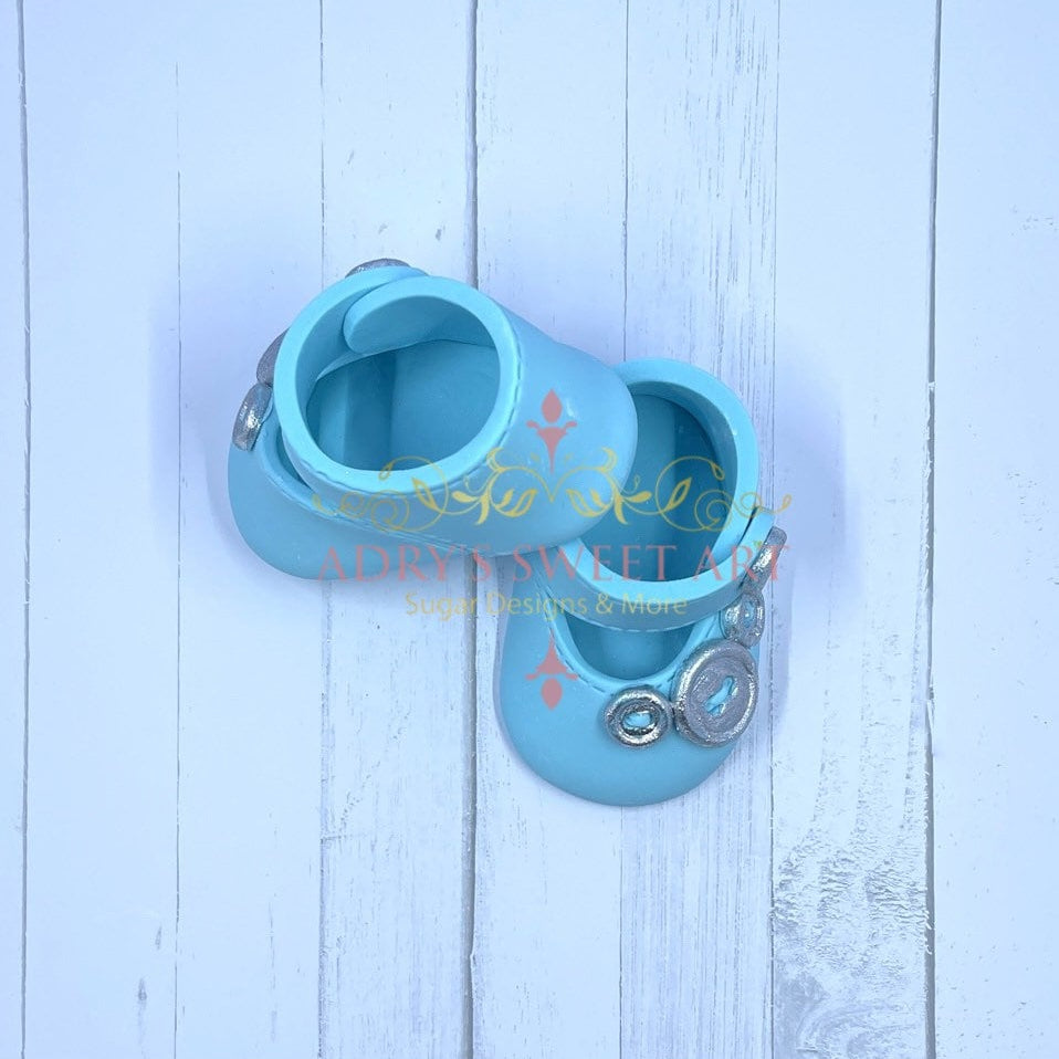 Gum Paste Baby Boy Shoes with Buttons Cake Topper