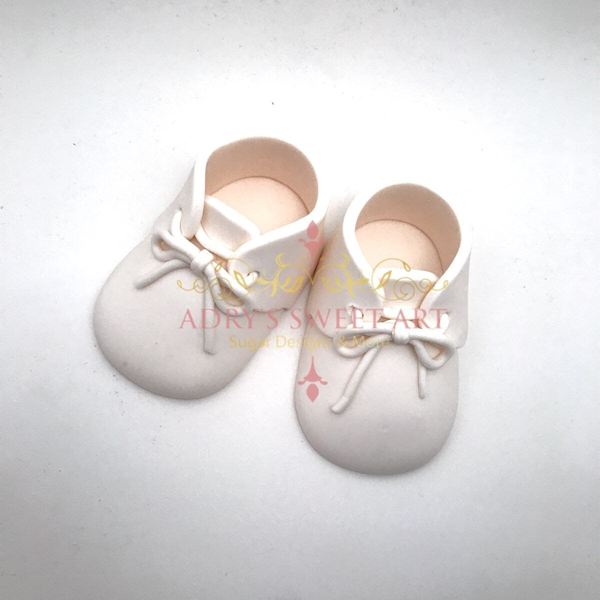 Gum Paste Baby Boy White Shoes with Laces Cake Topper