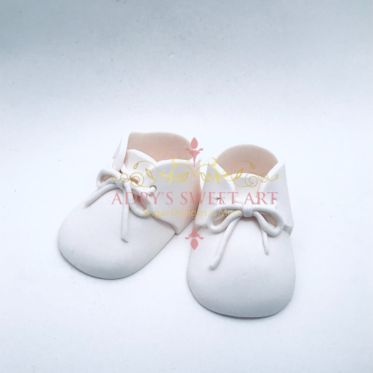 Gum Paste Baby Boy White Shoes with Laces Cake Topper