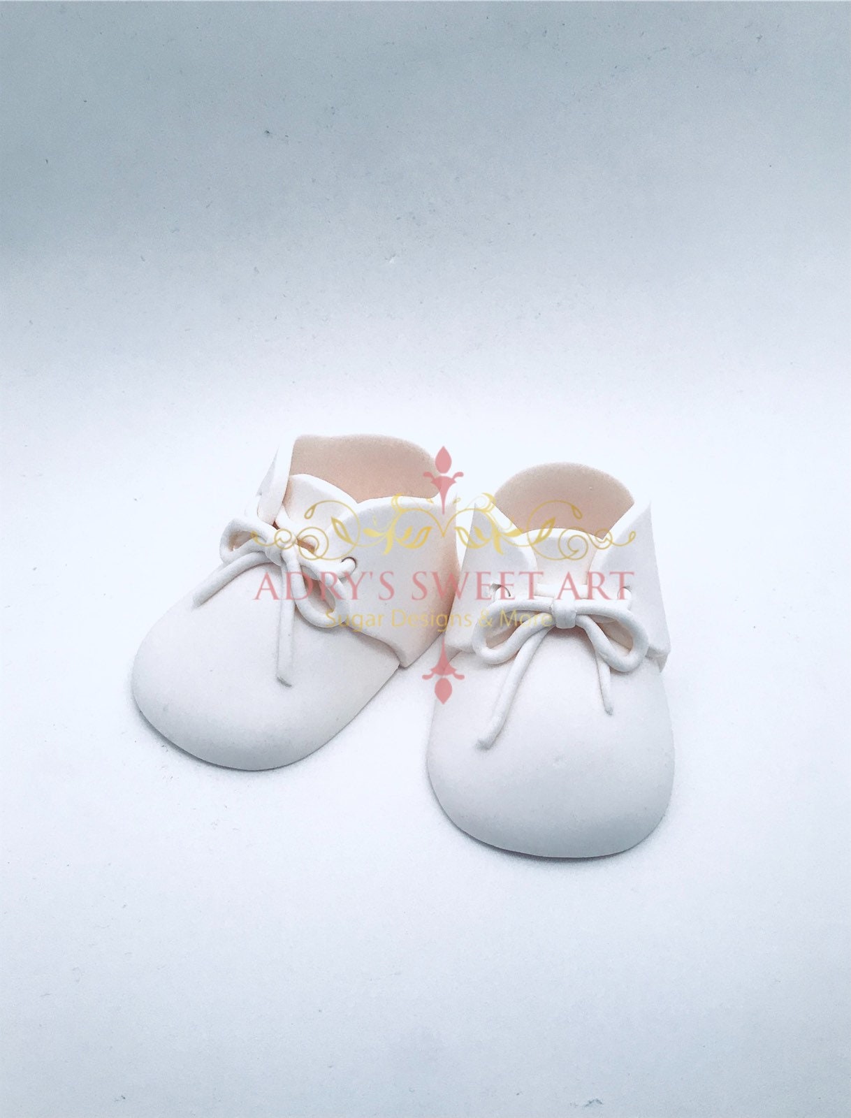 White Baby Shoes with Laces Gum Paste Cake Topper