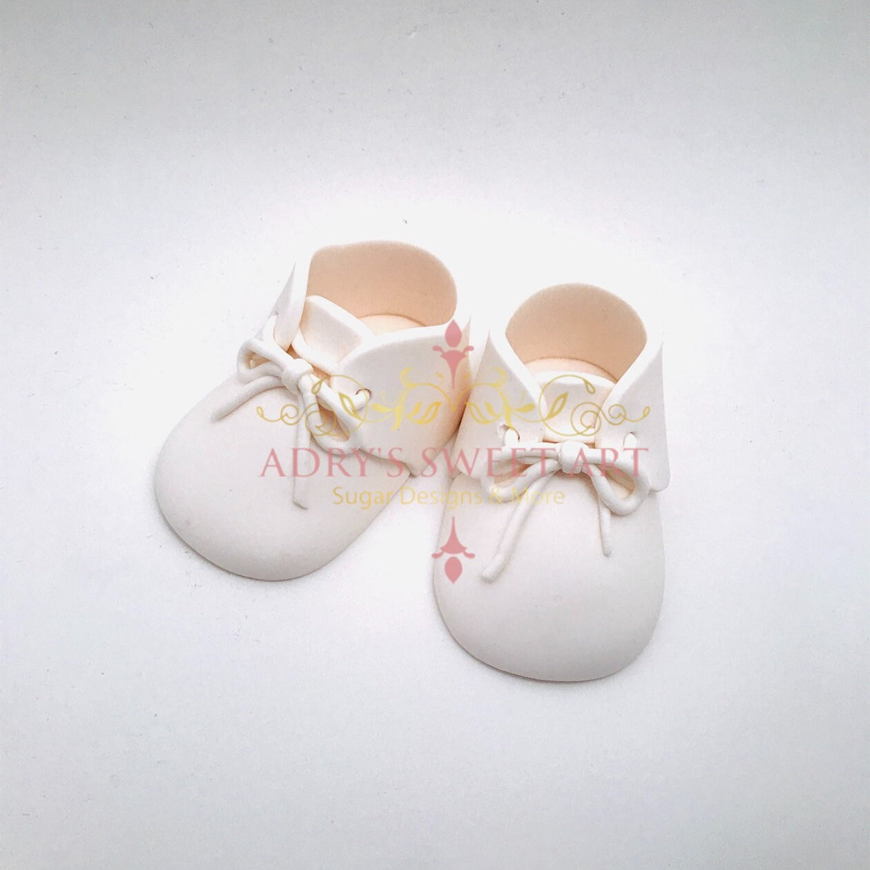 Gum Paste Baby Boy White Shoes with Laces Cake Topper