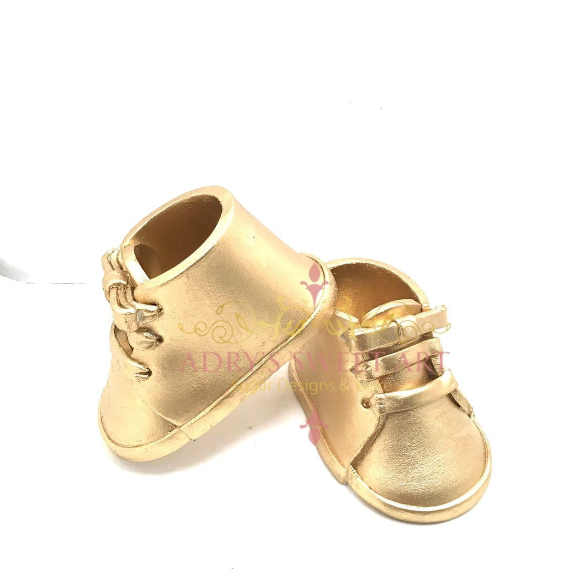 Gum Paste Gold Baby Boots with Laces Cake Topper