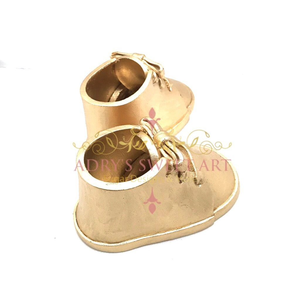 Gum Paste Gold Baby Boots with Laces Cake Topper