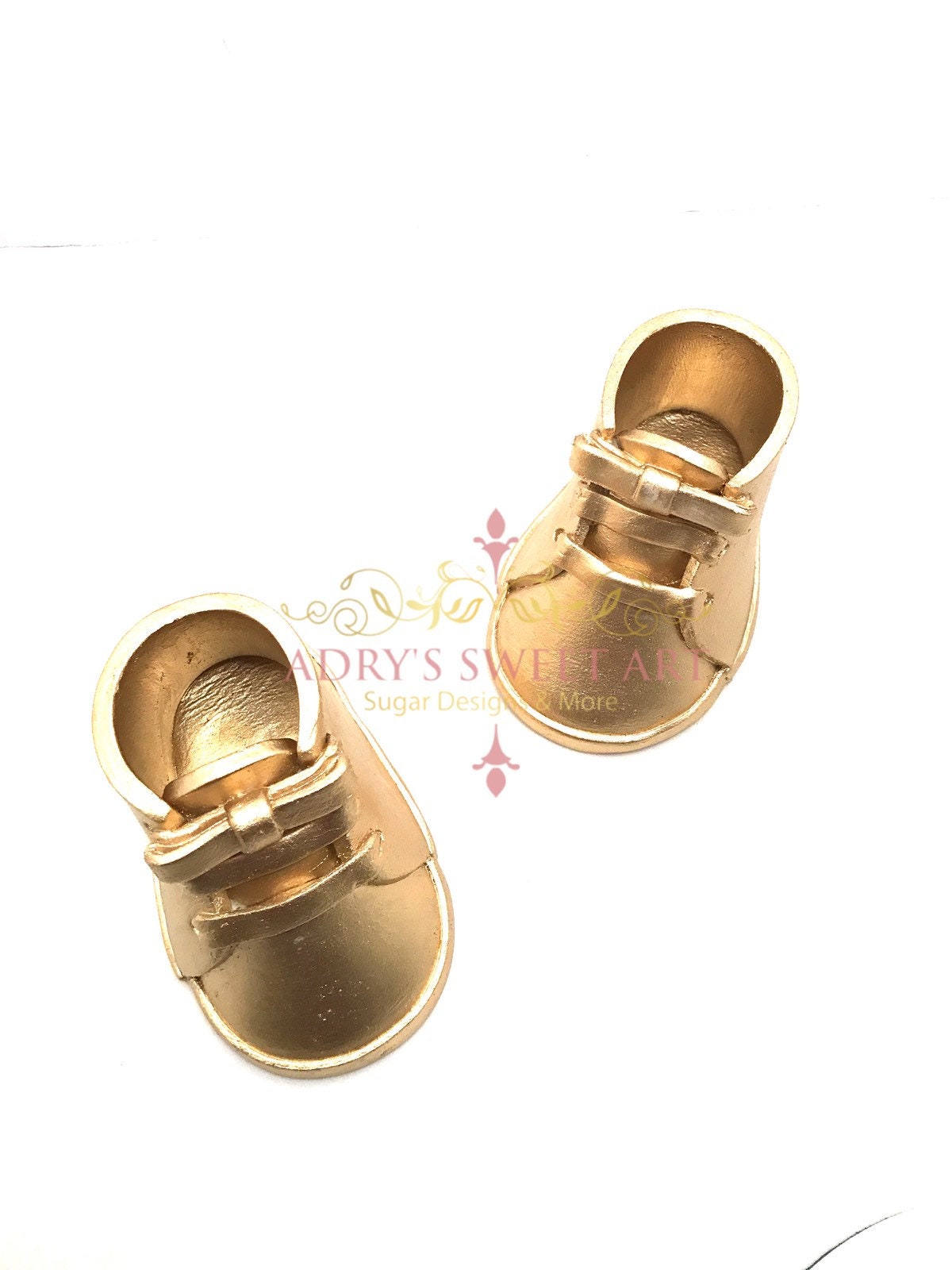Gold Baby Boots with Laces Gum Paste Cake Topper