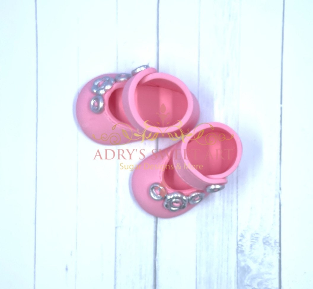 Pink Baby Shoes with Flowers Gum Paste Cake Topper