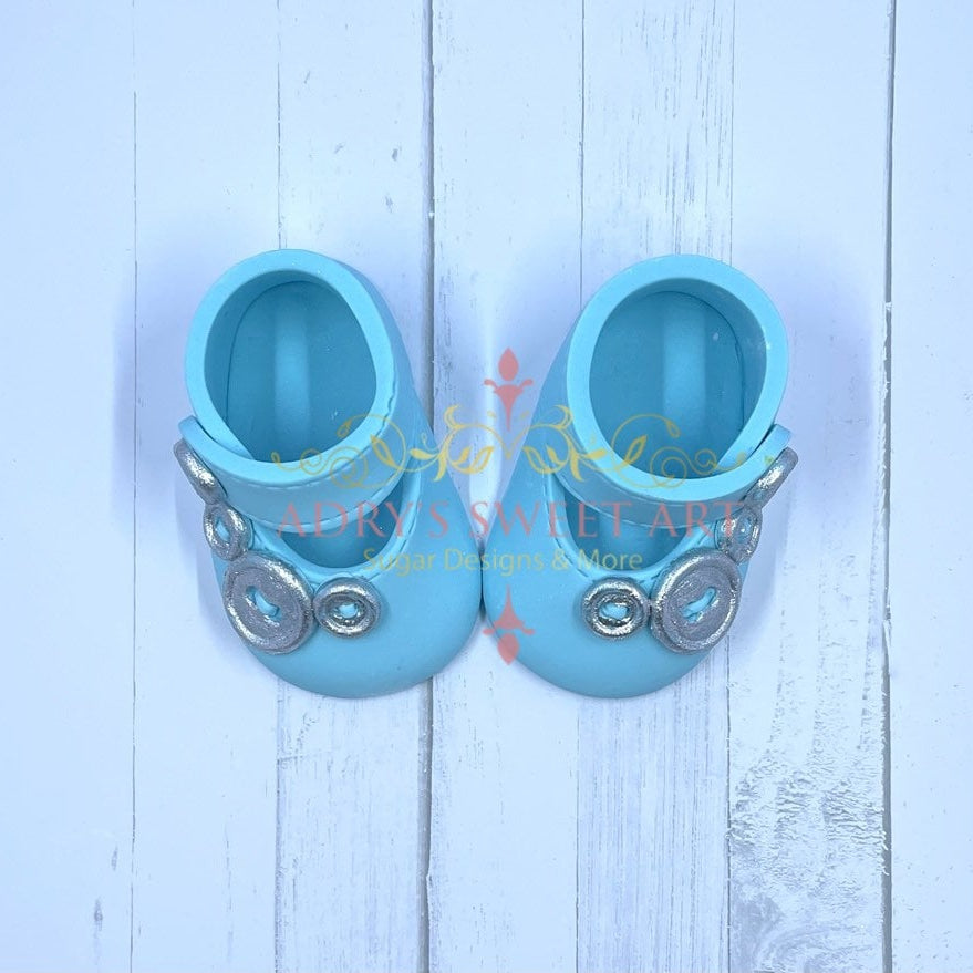 Gum Paste Baby Boy Shoes with Buttons Cake Topper