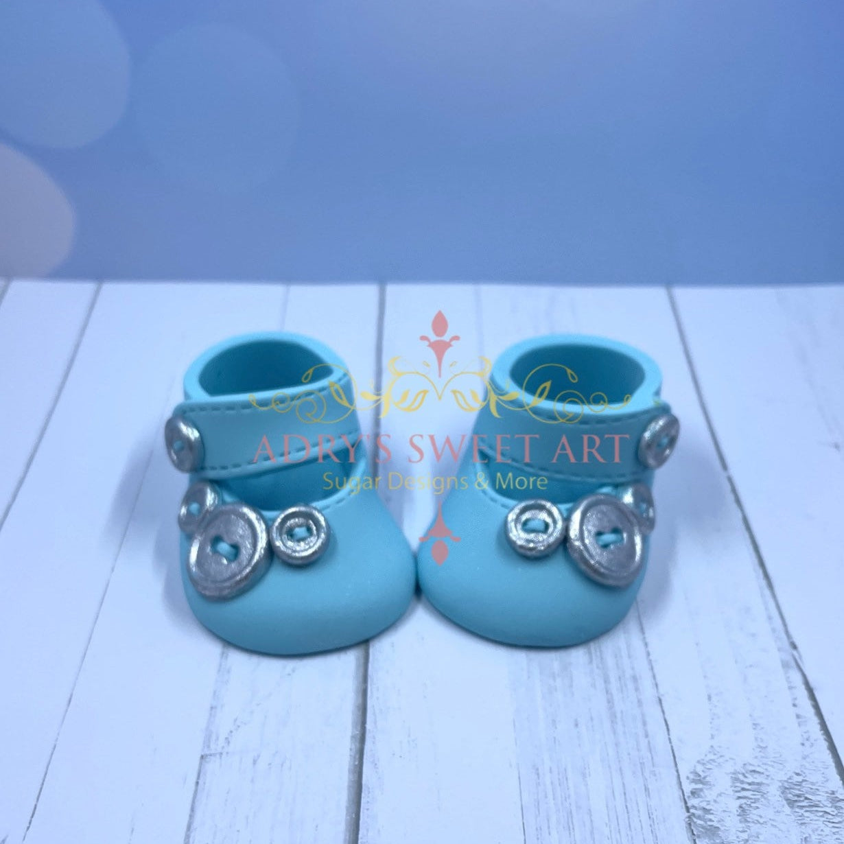 Gum Paste Baby Boy Shoes with Buttons Cake Topper