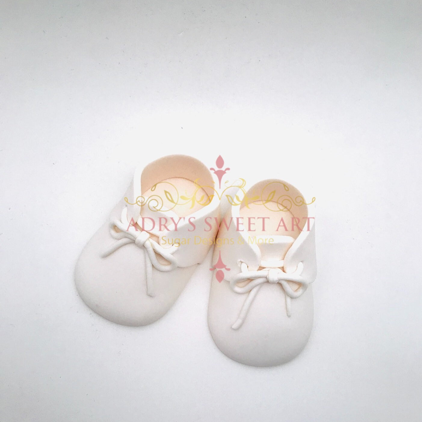 Gum Paste Baby Boy White Shoes with Laces Cake Topper