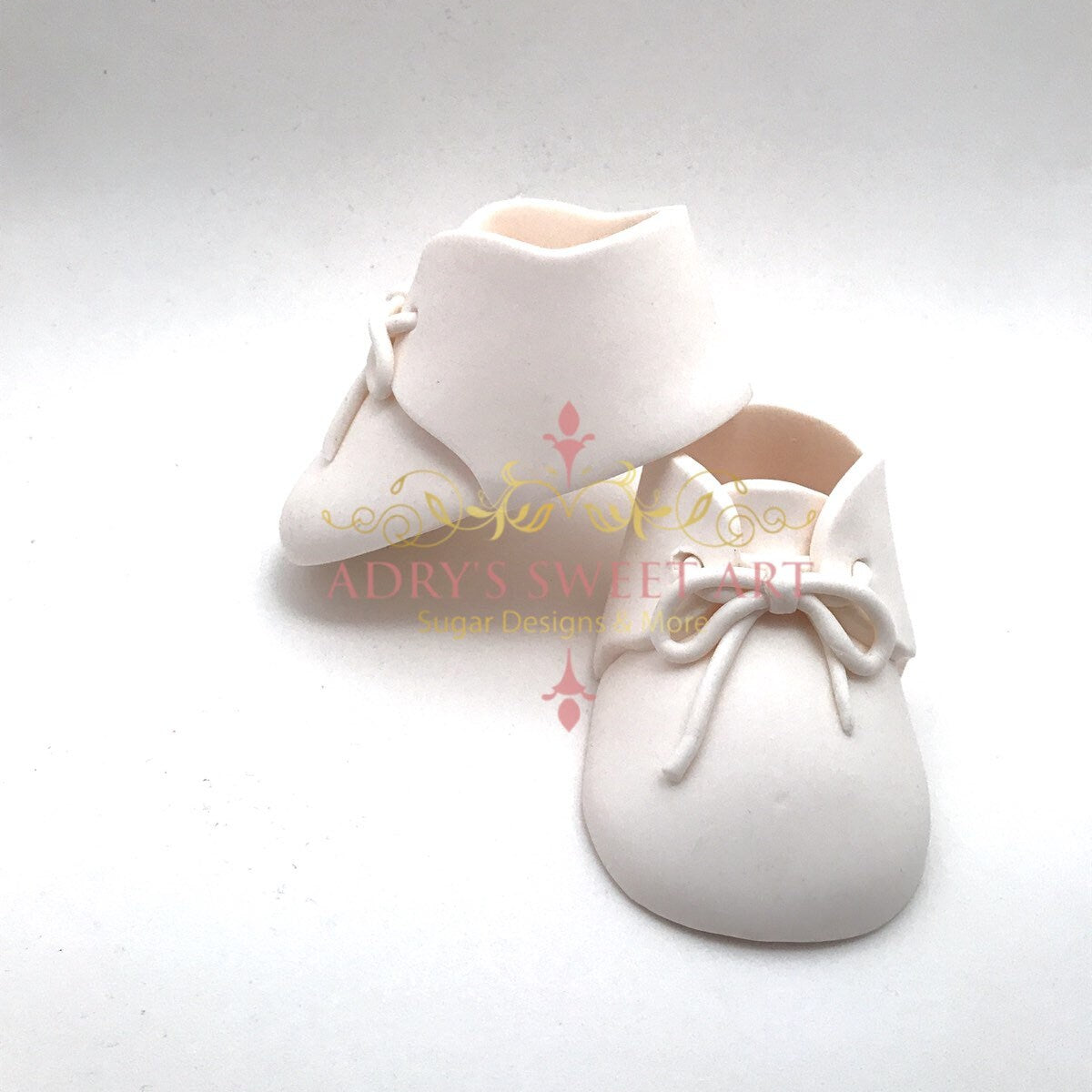 Gum Paste Baby Boy White Shoes with Laces Cake Topper