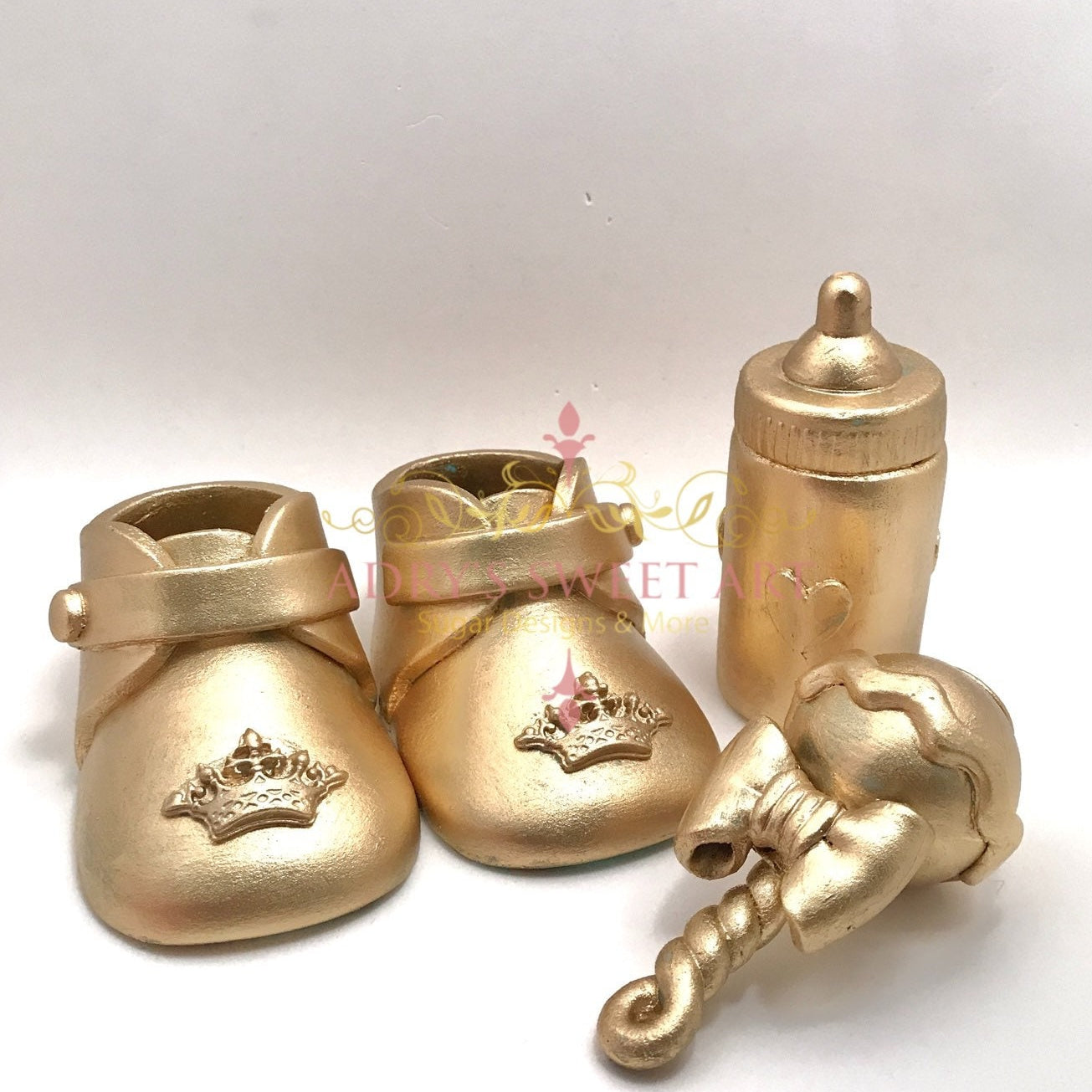Gum Paste Gold Baby Boots Set Cake Topper