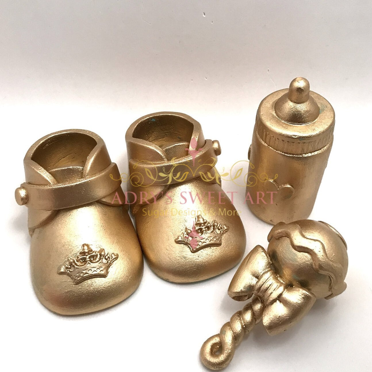 Gum Paste Gold Baby Boots Set Cake Topper