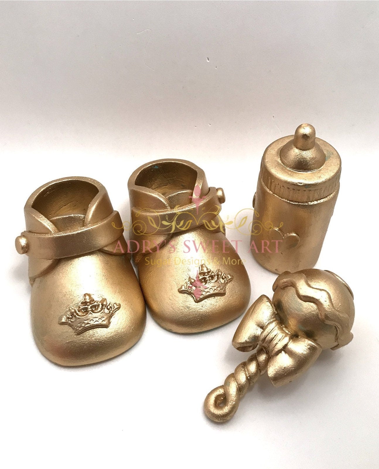 Gold Baby Shower Gum Paste Cake Topper Set