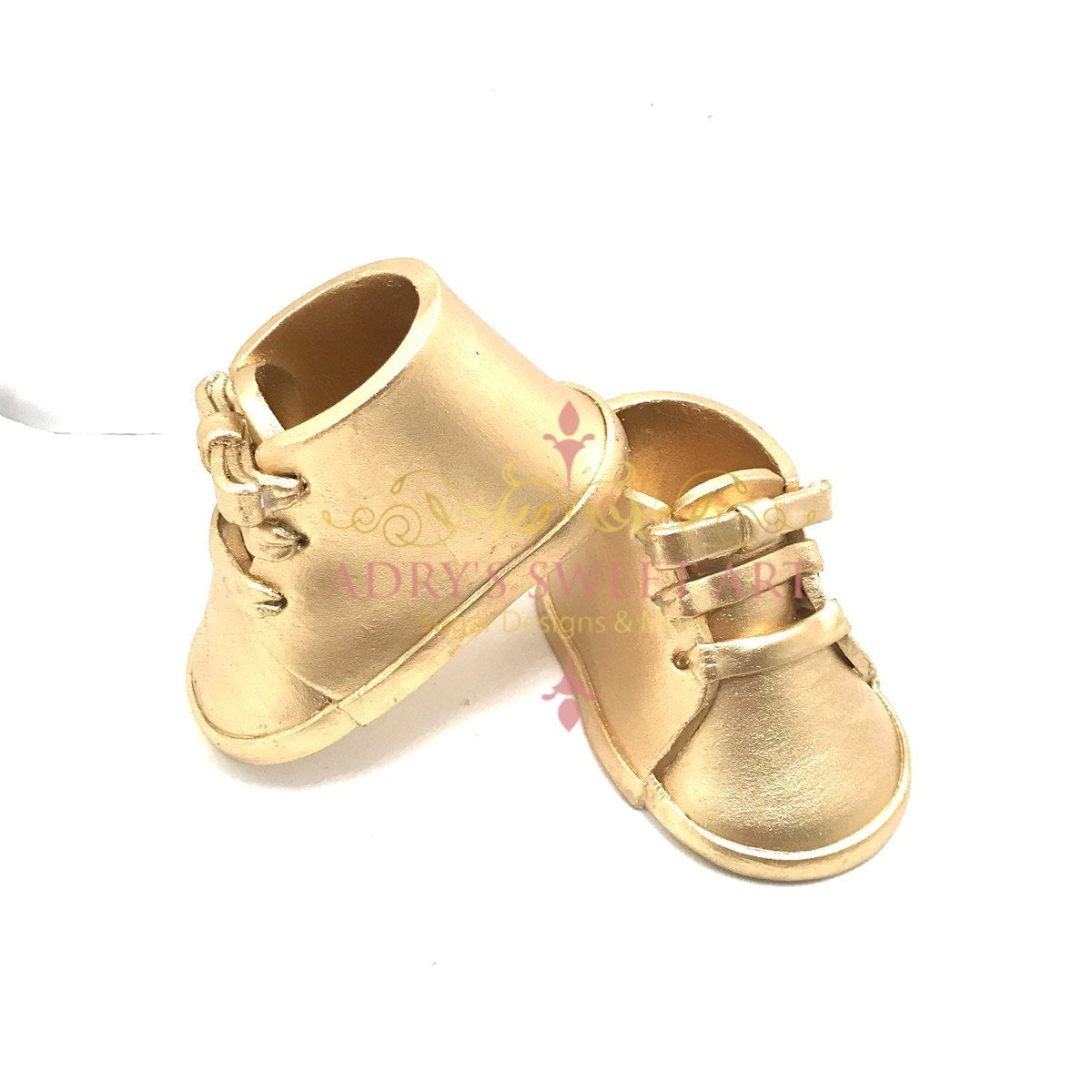 Gum Paste Gold Baby Boots with Laces Cake Topper