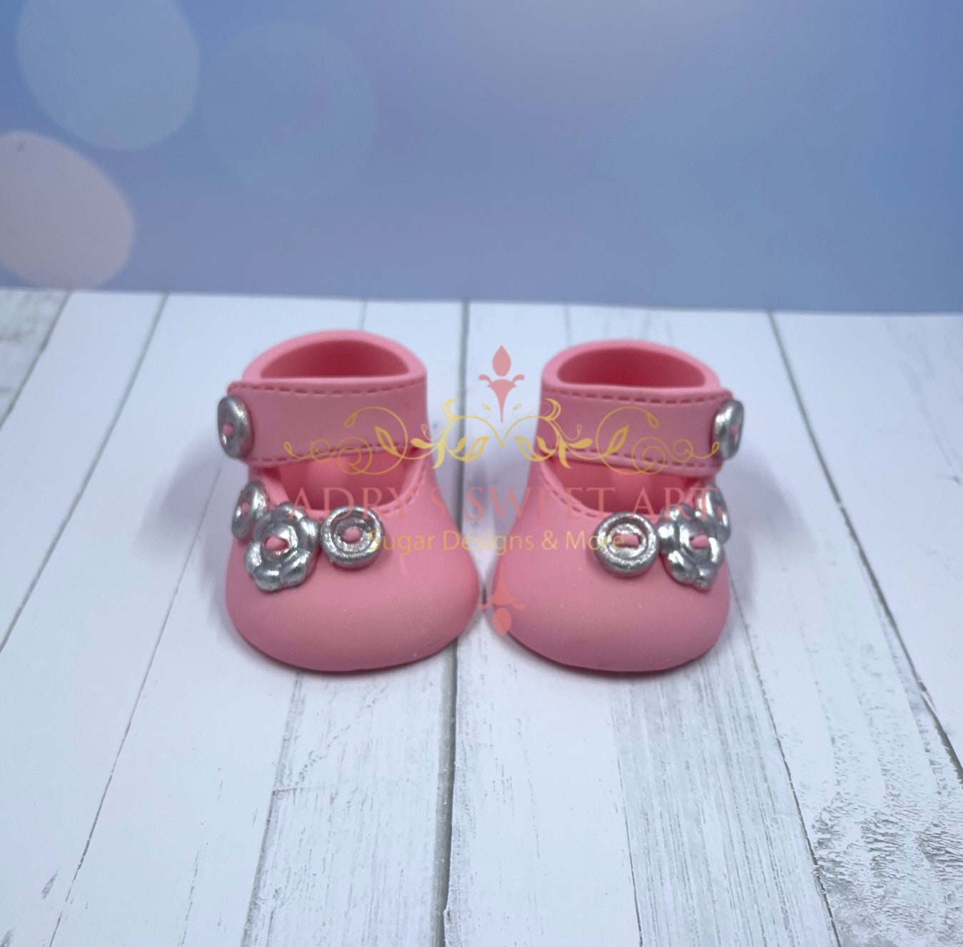 Pink Baby Shoes with Flowers Gum Paste Cake Topper