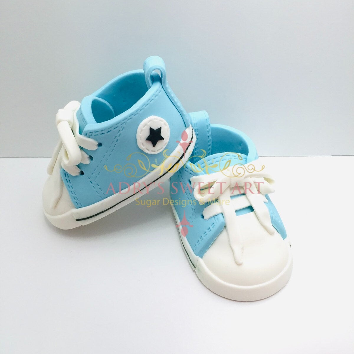 Gum Paste Baby Boy Sneakers Cake Topper