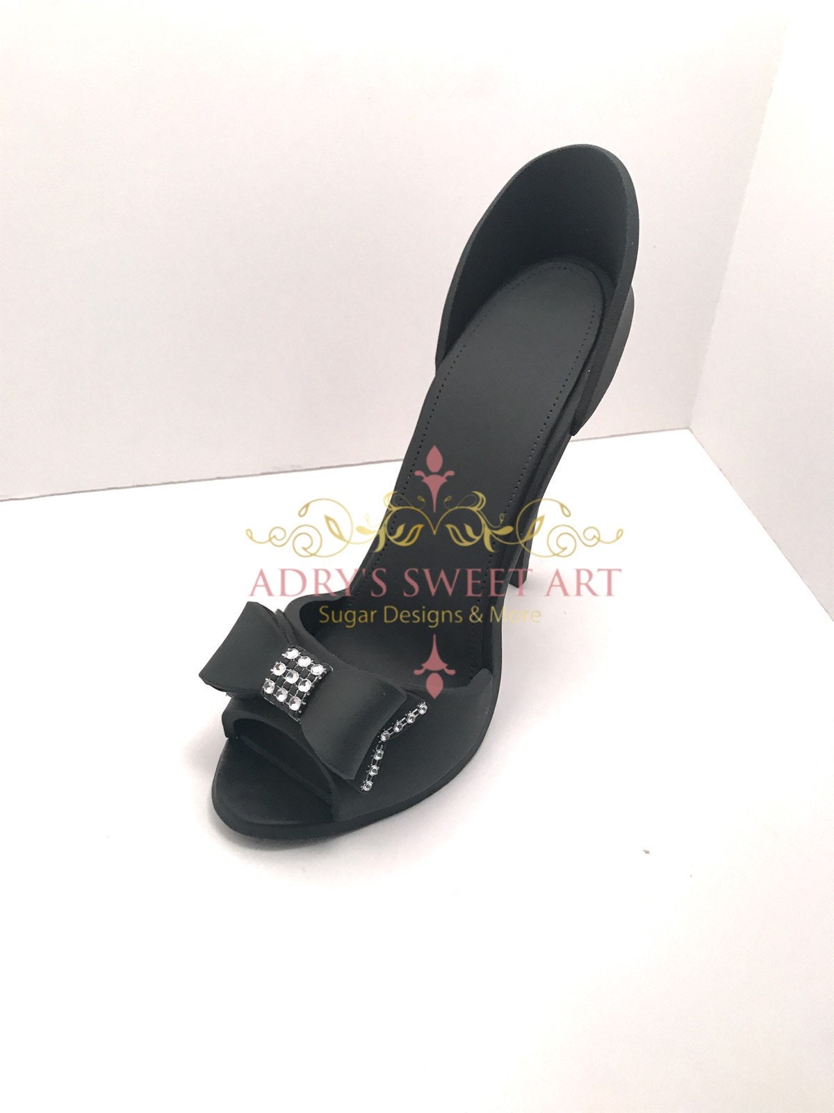 Black Stiletto with Rhinestone Bow Gum Paste Cake Topper