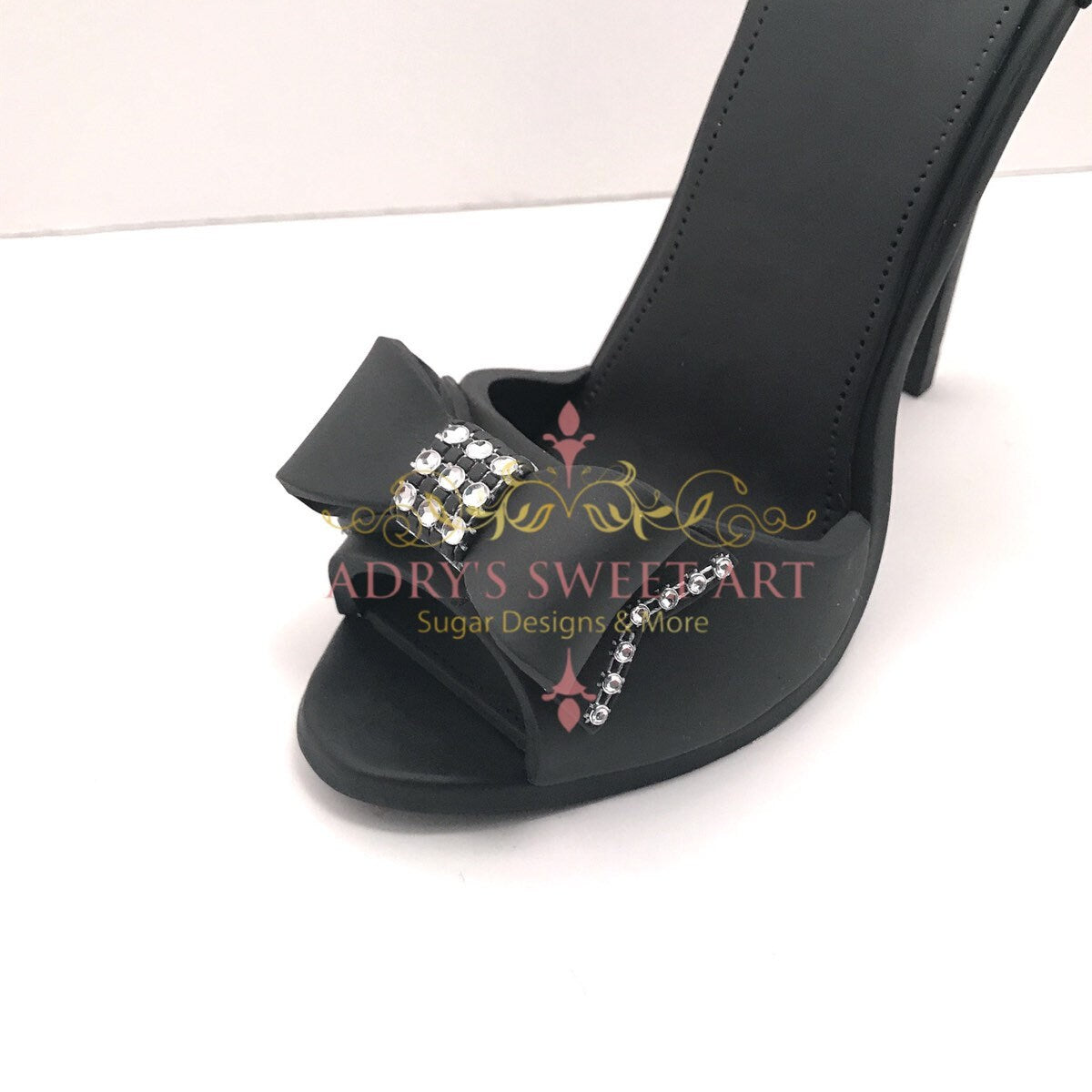 Gum Paste Stiletto Shoe with Bow and Rhinestones