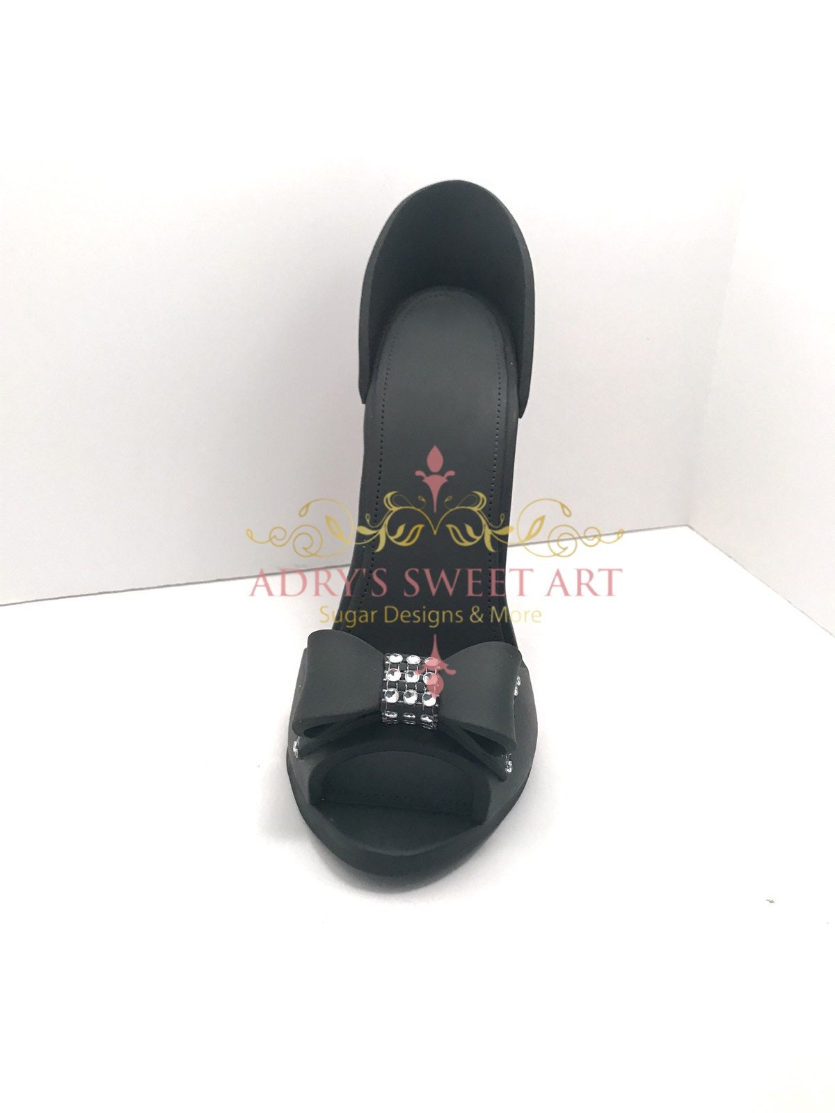Black Stiletto with Rhinestone Bow Gum Paste Cake Topper