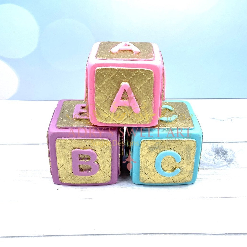 Gum Paste Baby Blocks Cake Topper