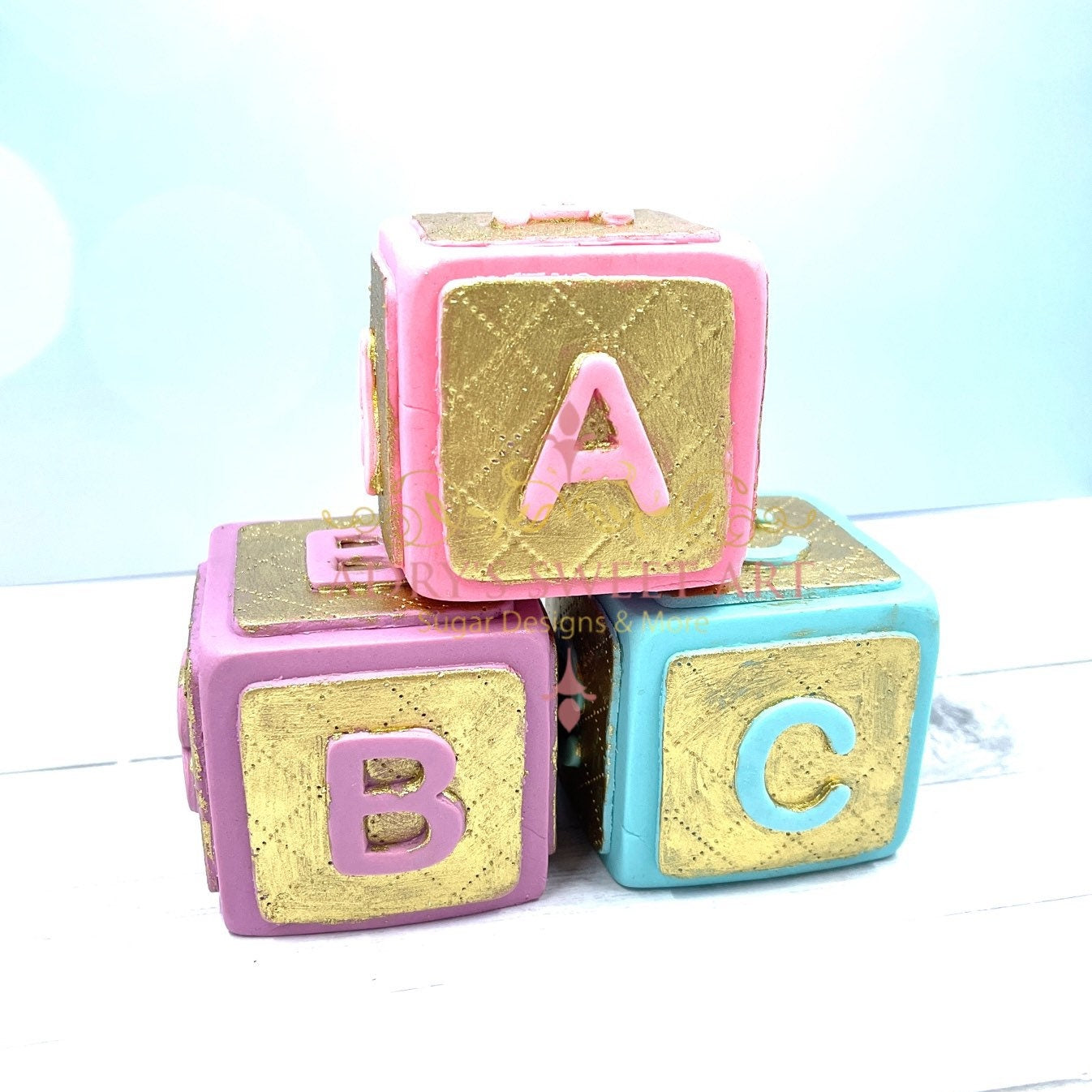 Gum Paste Baby Blocks Cake Topper