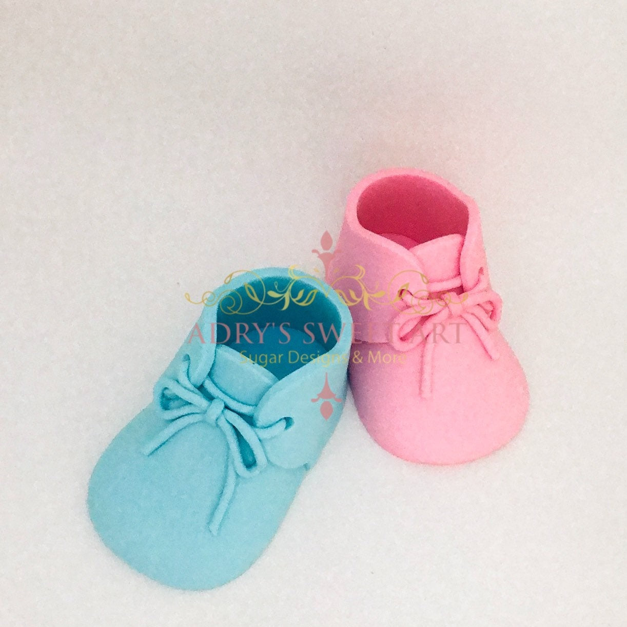 Gum Paste Baby Gender Reveal/ Twins Shoes with Laces Cake Topper