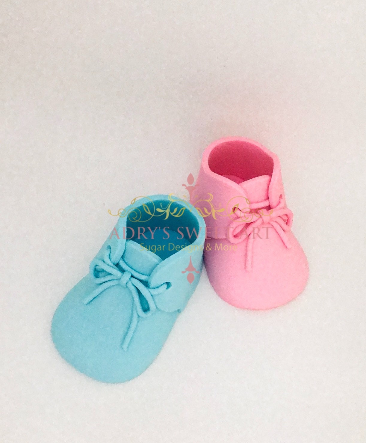Gender Reveal Twin Baby Shoes with Laces Gum Paste Cake Topper