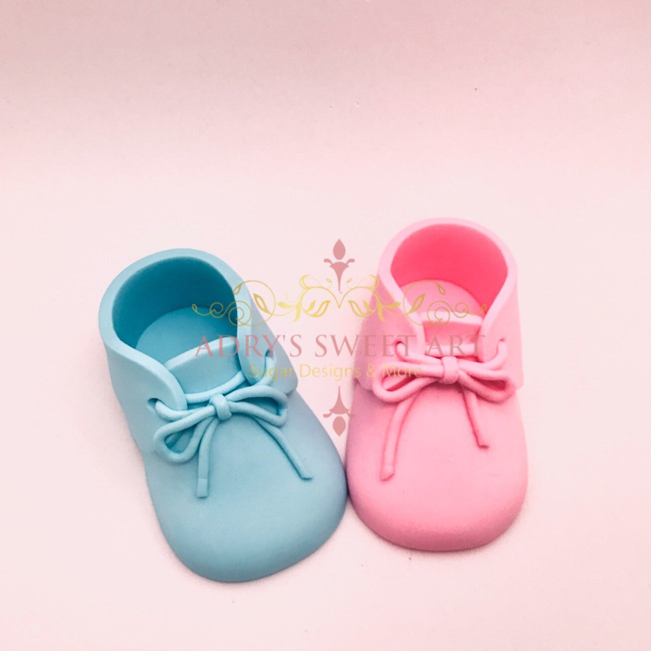 Gum Paste Baby Gender Reveal/ Twins Shoes with Laces Cake Topper