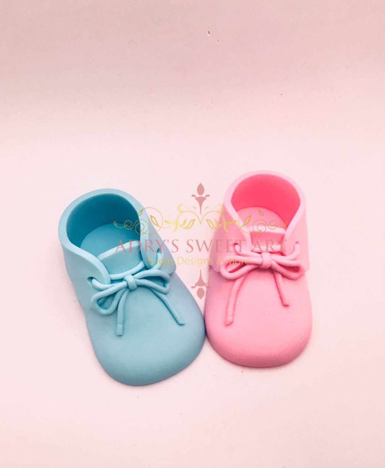 Gender Reveal Twin Baby Shoes with Laces Gum Paste Cake Topper