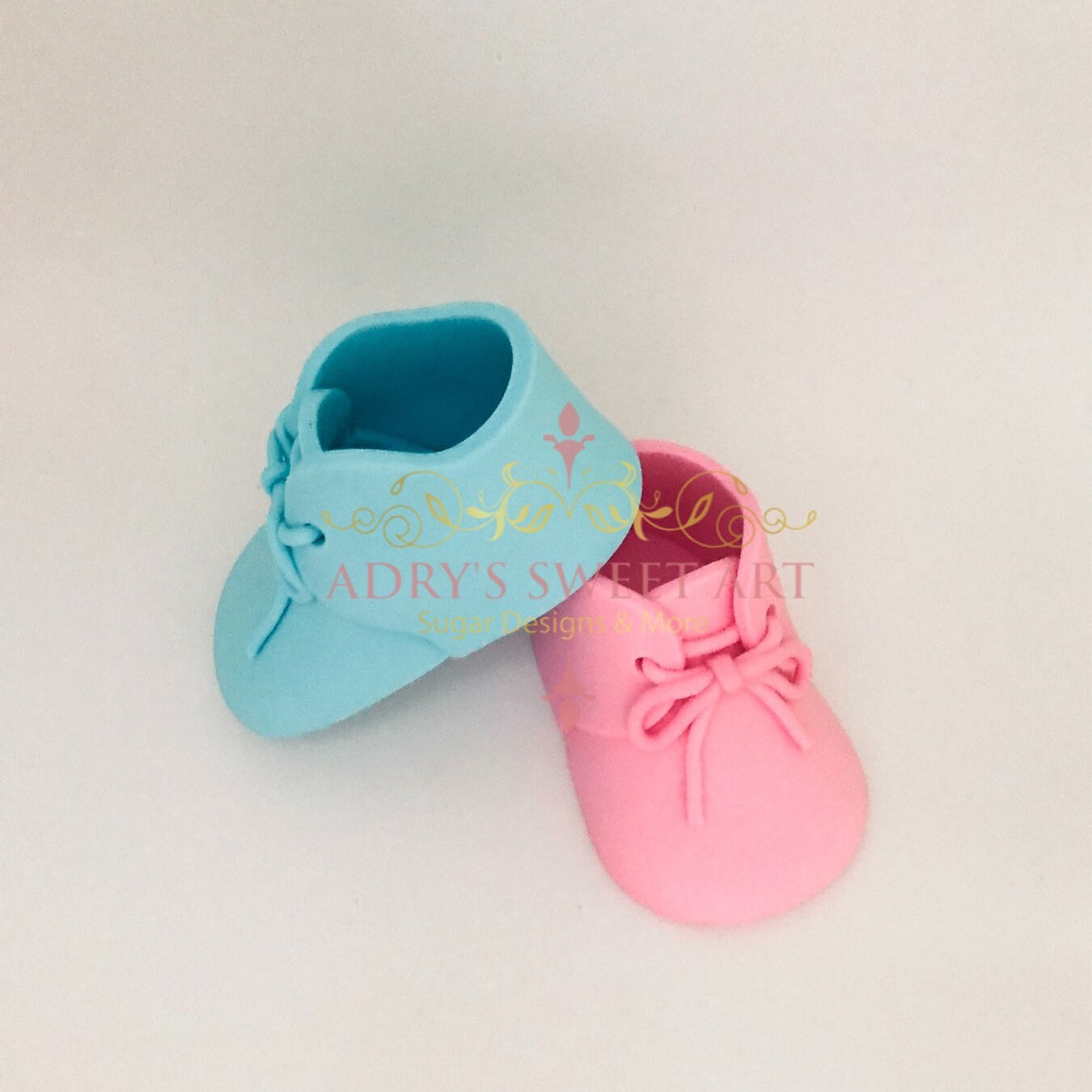 Gum Paste Baby Gender Reveal/ Twins Shoes with Laces Cake Topper