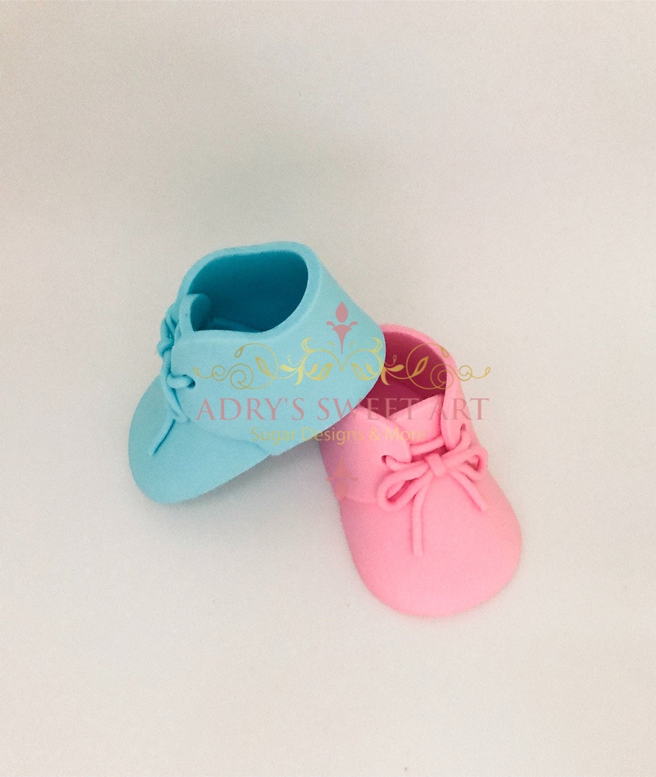 Gender Reveal Twin Baby Shoes with Laces Gum Paste Cake Topper