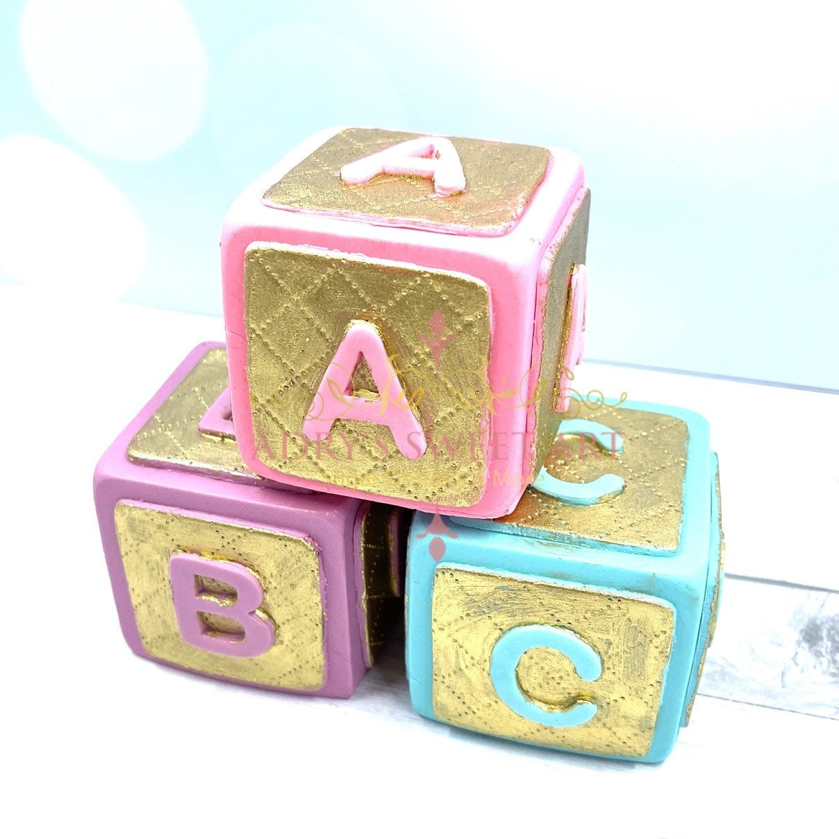 Gum Paste Baby Blocks Cake Topper