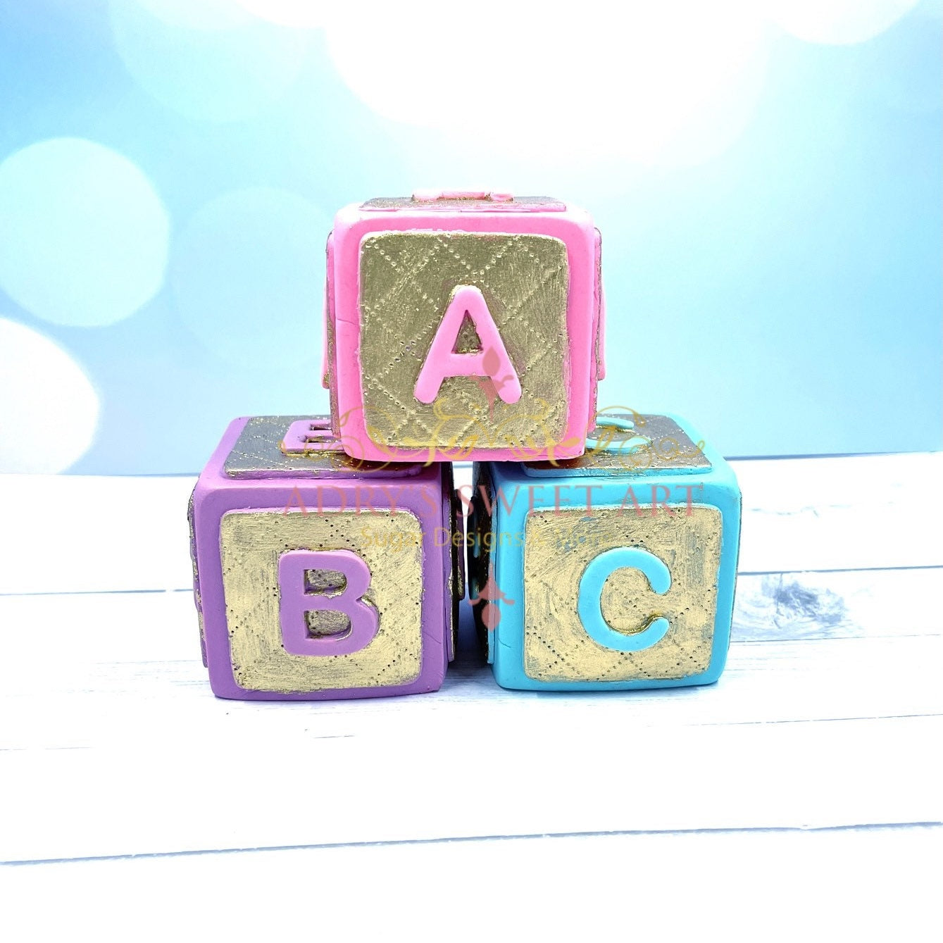 Gum Paste Baby Blocks Cake Topper