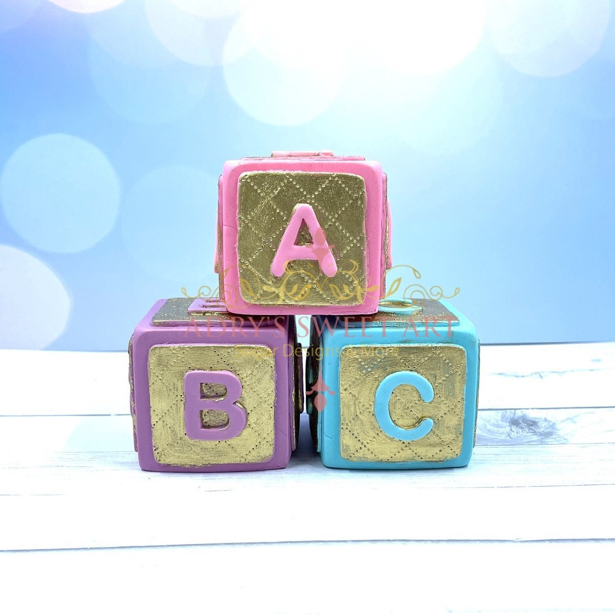 Gum Paste Baby Blocks Cake Topper