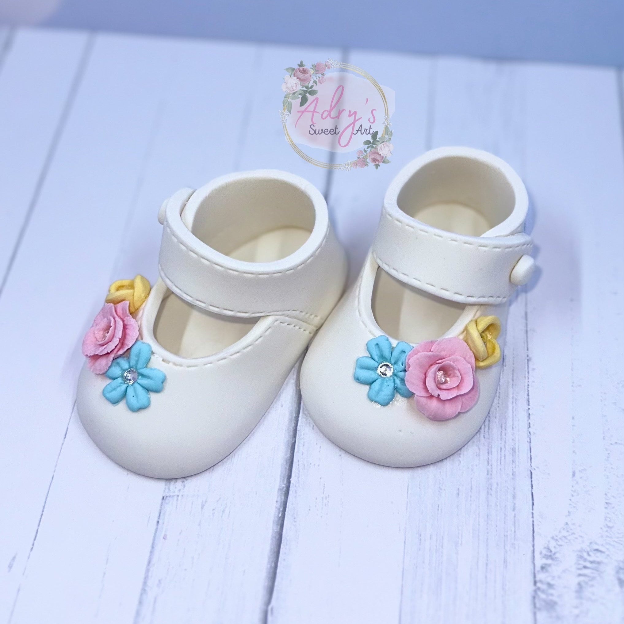 Gum Paste Spring Baby Girl Shoes Cake Topper