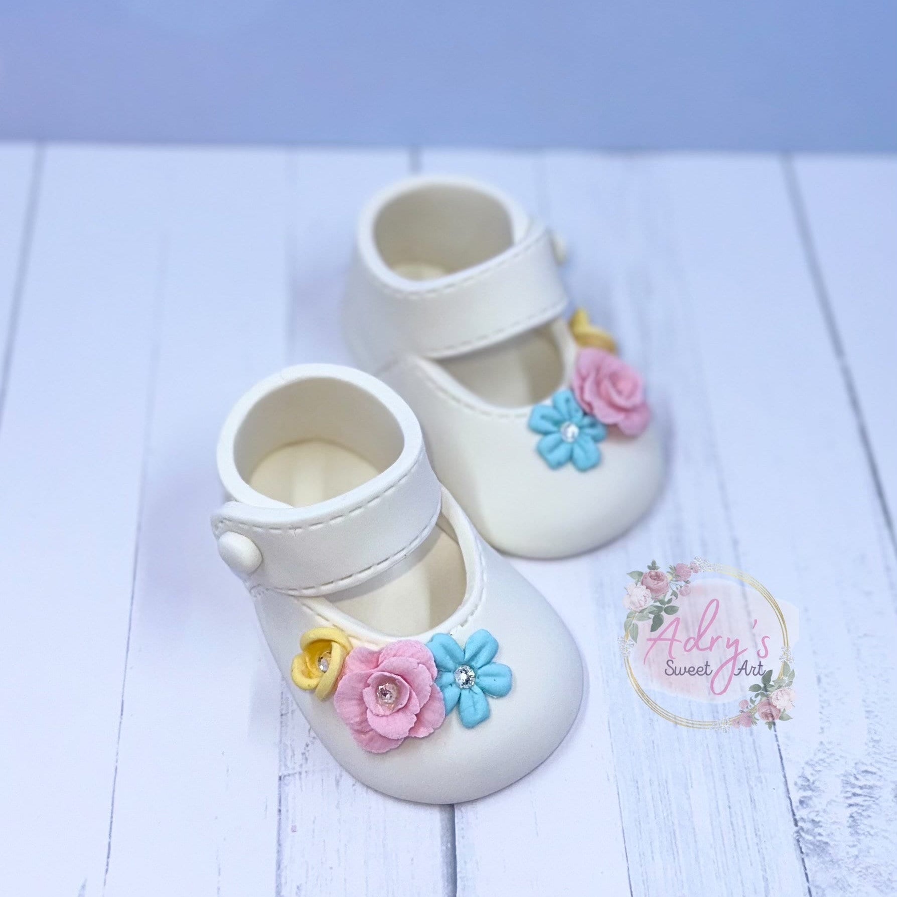 Gum Paste Spring Baby Girl Shoes Cake Topper
