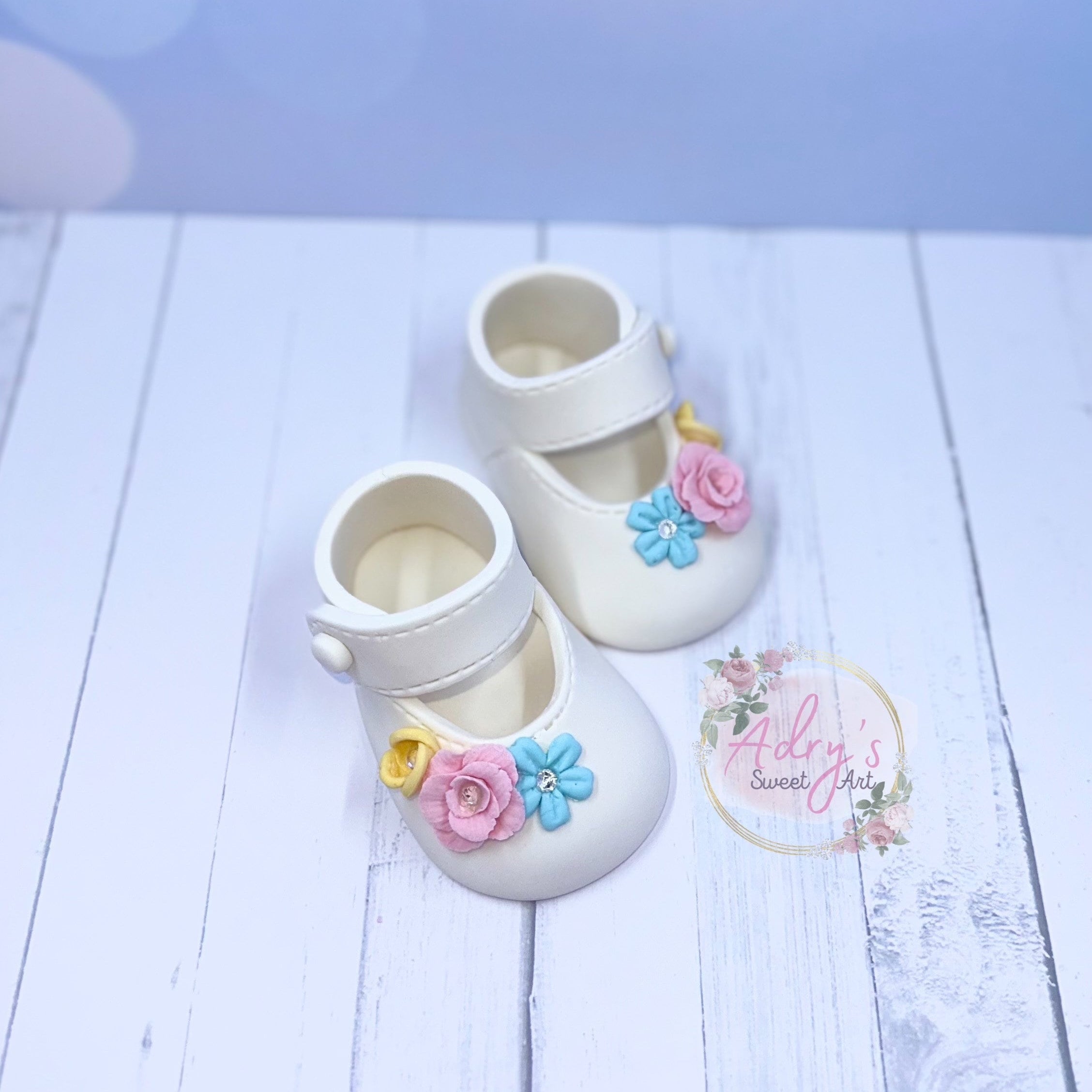 Gum Paste Spring Baby Girl Shoes Cake Topper